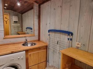 uma casa de banho com um lavatório e uma máquina de lavar roupa em Appartement Plagne Aime 2000, 2 pièces, 6 personnes - FR-1-181-2567 em Aime La Plagne