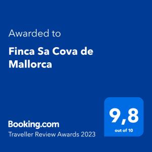 Finca Sa Cova de Mallorca tesisinde sergilenen bir sertifika, ödül, işaret veya başka bir belge