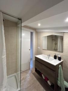 Can TrabalにあるApartament Villa Luisaの洗面台とシャワー付きのバスルーム +8枚の写真