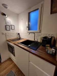 een keuken met een wastafel en een aanrecht bij Studio 2 - Mi-Côte - Duplex à Orvault in Orvault