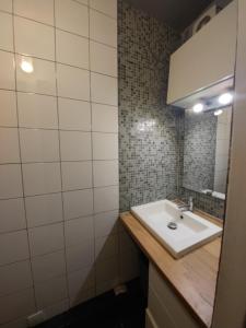 een badkamer met een wastafel en een spiegel bij 2 pièces Lumineux & Calme (28m²) in Parijs