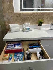 un cajón en un baño con lavabo en Charming 2-Room Oasis - Miami, en Tamiami