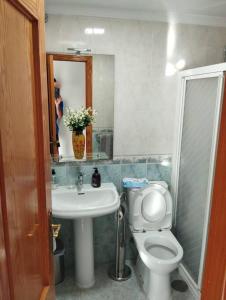 a bathroom with a toilet and a sink and a mirror at Piso encantador Mediterráneo in Rincón de la Victoria