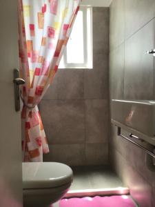 a bathroom with a toilet and a window at Villa Rosa Apartments in Gouvia