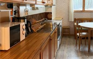 uma cozinha com um balcão com um micro-ondas e uma mesa em Stunning Home In Tllberg With Kitchen em Tällberg