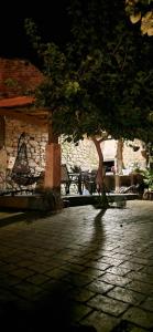 a tree sitting next to a stone wall with a bench at casa cristimil -san amaro in Salamonde