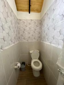 baño con aseo blanco en una habitación en Hospedaje - Cabañas villa rosita, en Monguí