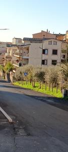 uma rua com um edifício e árvores ao lado da estrada em 26 km da Roma Monolocale ben collegato A.C. wifi em Rignano Flaminio