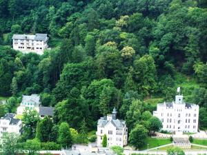 um grupo de casas em frente a uma montanha em Ferienwohnung "Villa Alexander" 4 DTV-Sternen Neu Eröffnung em Bad Ems