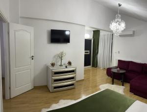 Vila Zoe BucharestAirport&Therme&Parking Otopeni的电视和/或娱乐中心