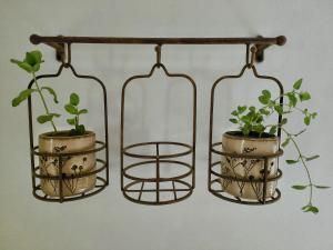two metal plant racks with potted plants on them at Wieża Gniezno Apartament KRÓL in Gniezno