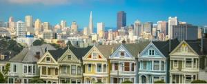 a row of houses in front of a city at Centrally located; Walk anywhere! in San Francisco