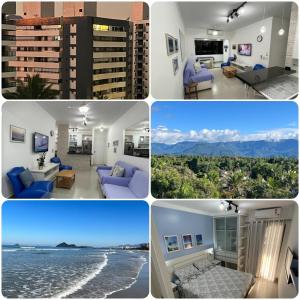 un collage de cuatro fotos de aominio en APTO RIVIERA 2 DORMS COM AR A 180 m DA PRAIA ! APROVEITE AS BAIXAS TARIFAS DE MAIO ! CONSULTE !, en Riviera de São Lourenço