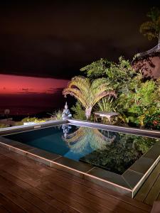 una piscina con palmeras en la parte superior de un edificio en Teanuhe Hills, en Faaa