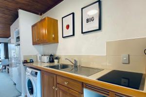 uma cozinha com um lavatório e uma máquina de lavar louça em The Swiss Chalet Holiday Apartment 4, Bay of Islands em Paihia