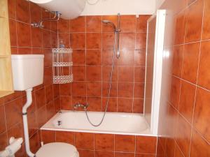 un bagno con vasca, WC e doccia di Casa Chigi a Valdidentro