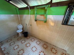 a bathroom with a toilet and a green wall at Changthong Bungalow in Koh Chang Ranong