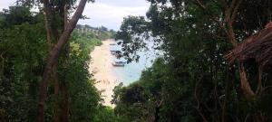 een uitzicht op een strand met boten in het water bij Viking Nature Resort in Phi Phi Don