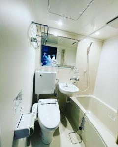 a bathroom with a toilet and a sink and a tub at home Shinjuku west101 in Tokyo