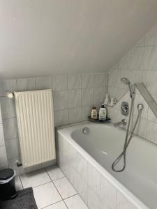 Herz der Weinberge في Gemmrigheim: حمام مع حوض استحمام مع دش