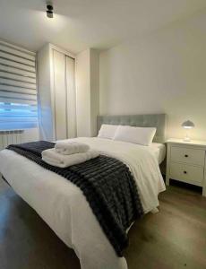 a bedroom with a bed with two towels on it at Apartamento Entero 2 HABITACIONES in León