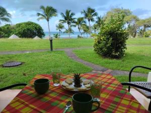 a table with a plate of food on top of it at Sainte-Anne in Sainte-Anne