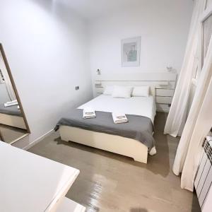 アリカンテにあるCasaMila Guest Houseのベッドと鏡のある白い寝室