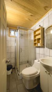a bathroom with a toilet and a sink and a shower at Sector 3 de Camping Angostura in Lago Rapel +59 photos