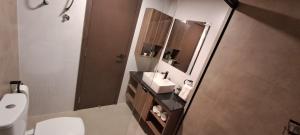 a bathroom with a sink and a toilet and a mirror at ¡Disfruta de tecnología y glamour! in Santa Cruz de la Sierra +17 photos