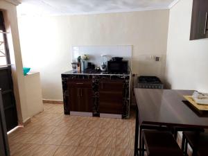 a kitchen with a counter top and a stove at Jeda Homey Homes in Bomet