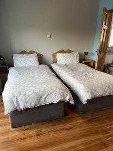 dwa łóżka siedzące obok siebie na drewnianej podłodze w obiekcie Douglasha House V93RX64 w Killarney