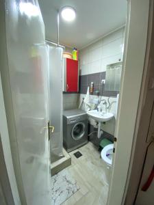 a bathroom with a toilet and a sink at Stan na dan Hasanovic in Tuzla