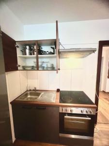 a kitchen with a sink and a stove at Stilvolles Studio- Apartment mit einzigartiger Aussicht in Baden