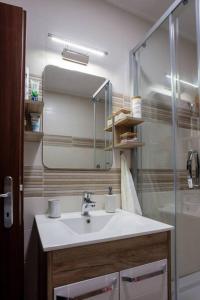 a bathroom with a sink and a shower at Dream Inn apartments in Subotica