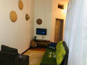a living room with a couch and a television at The apartment house in Mbale