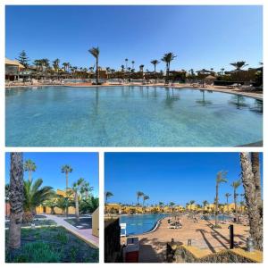un collage de trois photos d'une piscine dans l'établissement Amazing Oasi casa Mila wifi free by Rentalfue, à Corralejo