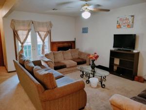 a living room with two couches and a tv at Golden Sunflower's Apt A in Lawton