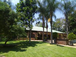 a house with palm trees in front of a yard at Ilnika Farm Stay in Naboomspruit