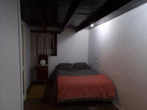 Un dormitorio con una cama con una manta roja. en CASA DIEGUITO, TURISMO RURAL en Valleseco