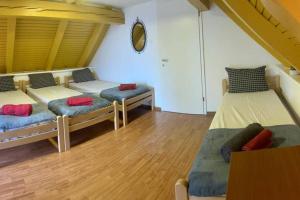 a room with three beds in a room at Country Lodge in Brežice