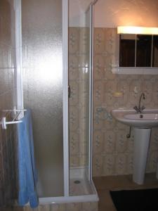 y baño con ducha y lavamanos. en Appart chalet, en Saint-Martin-Vésubie