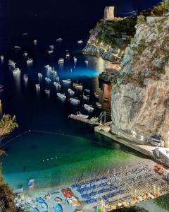 an aerial view of a harbor with boats in the water at La Caletta Praiano Smart working in totale relax immersi nella natura incontaminata in Praiano