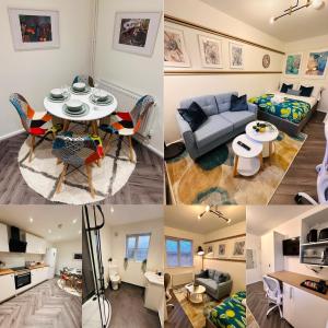 un collage di foto di un soggiorno e di un soggiorno di R3 - Private Room with Kitchenette and Lounge in Birmingham House - Quinton a Birmingham