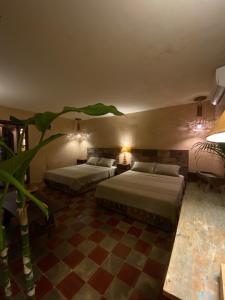 um quarto com duas camas e uma planta nele em Casa Sílice em Valladolid