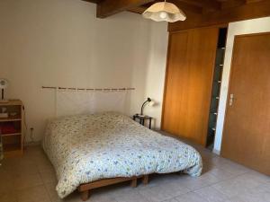 a bedroom with a bed and a wooden door at Maison familiale au cœur d’un village typique in Alba-la-Romaine +35 photos