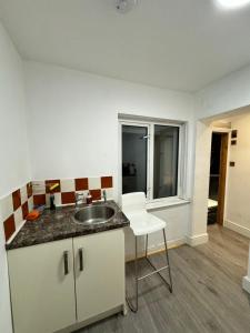 kuchnia ze zlewem i białym krzesłem w obiekcie 1 bed with kitchenette and bathroom w Oksfordzie +13 zdjęć