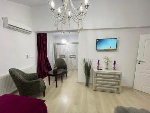 Vila Zoe BucharestAirport&Therme&Parking Otopeni的电视和/或娱乐中心