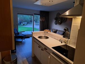 een keuken met een spoelbak en een aanrechtblad bij 't Klèène Genot in Hollum