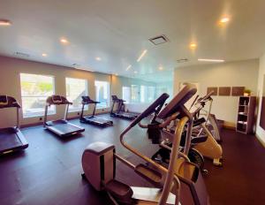 - une salle de sport avec plusieurs tapis de course dans l'établissement La Quinta by Wyndham Aguascalientes, à Aguascalientes