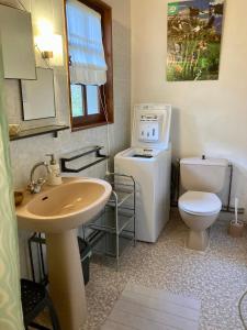 a bathroom with a toilet and a sink at Chez papa et maman in Eaux-Bonnes